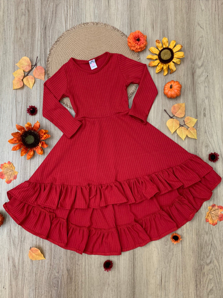 Mommy and Me Red Ruffled Rib Hi-Lo Twirl Dress Mia Belle Girls