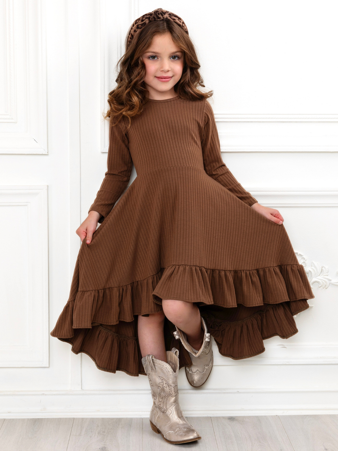 ribbed ruffle dress Ruffle Knit Rib Ruched Dress - Shamrock Green