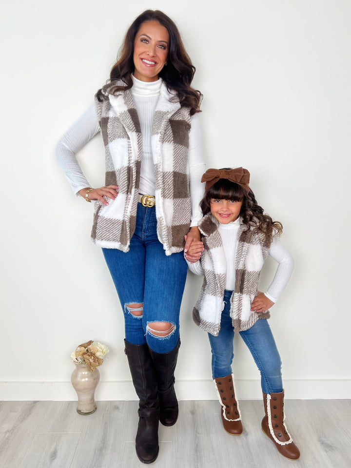 Mommy and Me Cozy Faux Fur Plaid Vest Mia Belle Girls