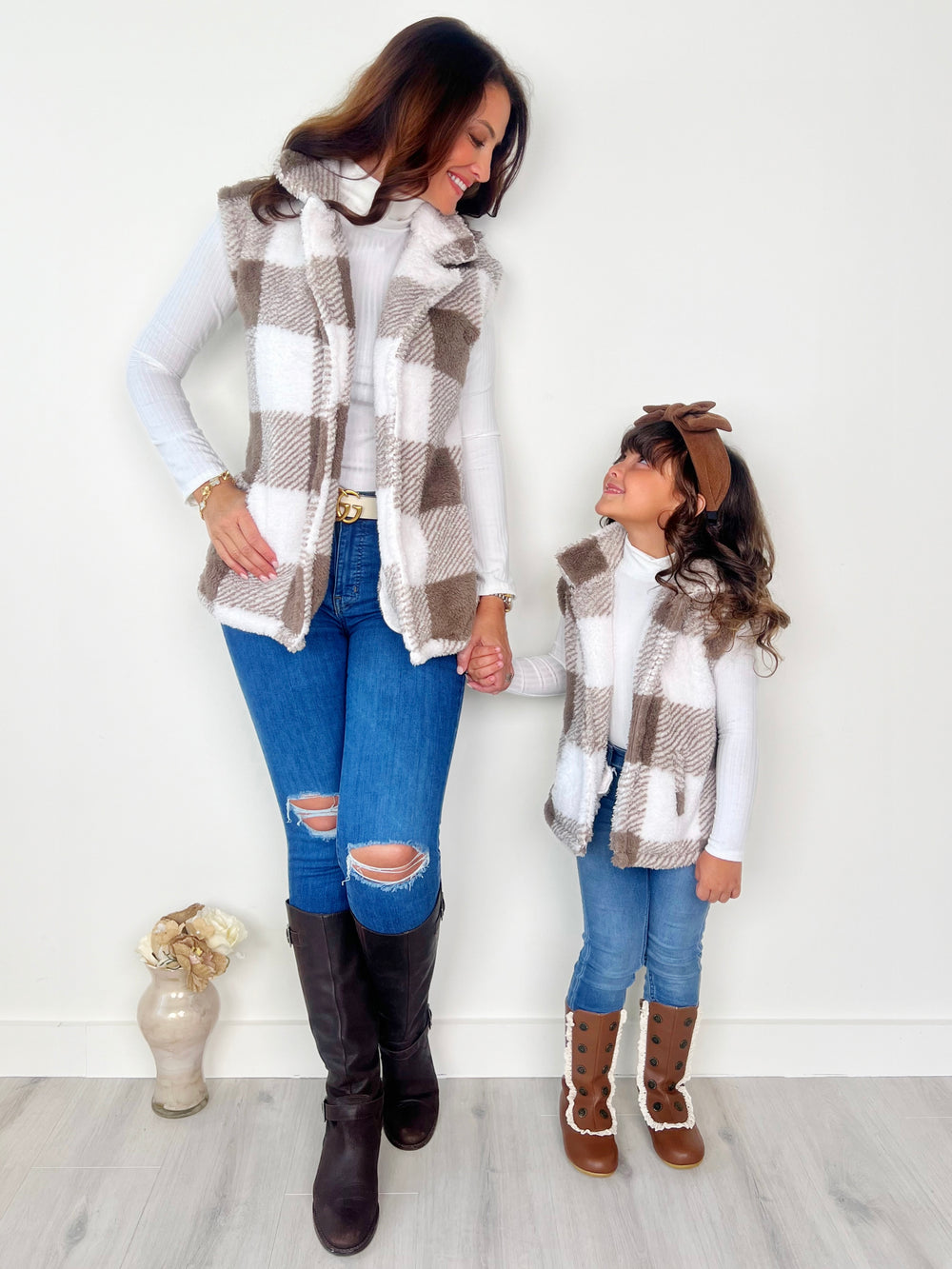 Mommy and Me Cozy Faux Fur Plaid Vest Mia Belle Girls