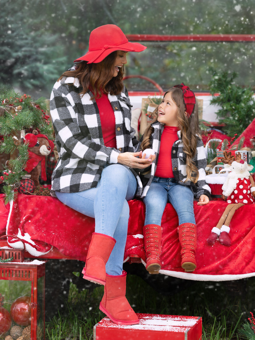 Mommy and Me Black and White Buffalo Plaid Sherpa Shacket Mia Belle Girls