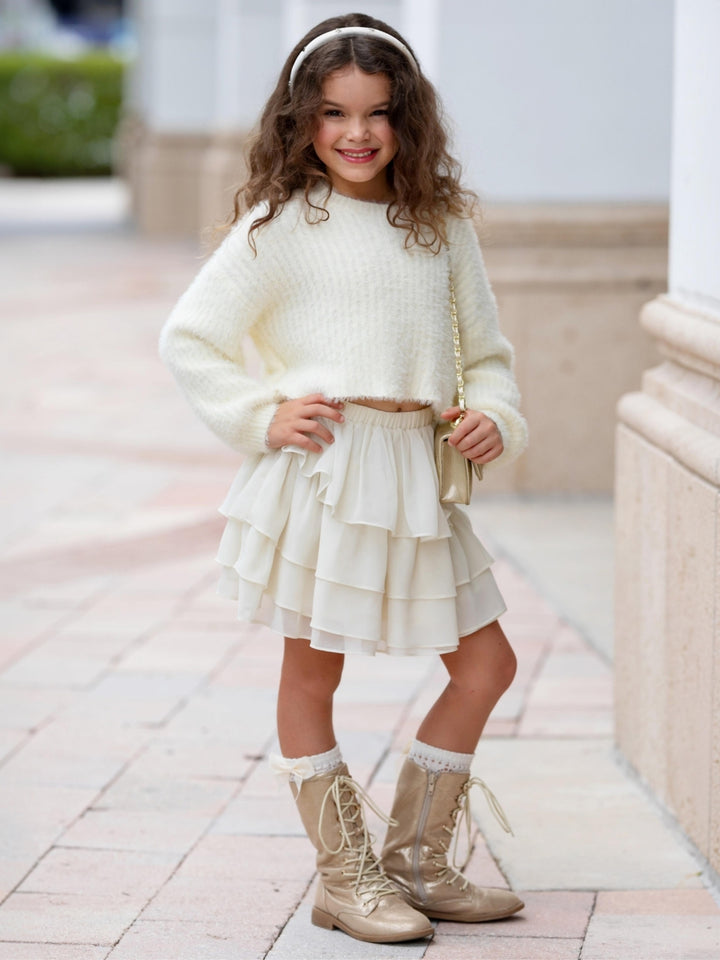 Girls Thanksgiving sweater and skirt set.