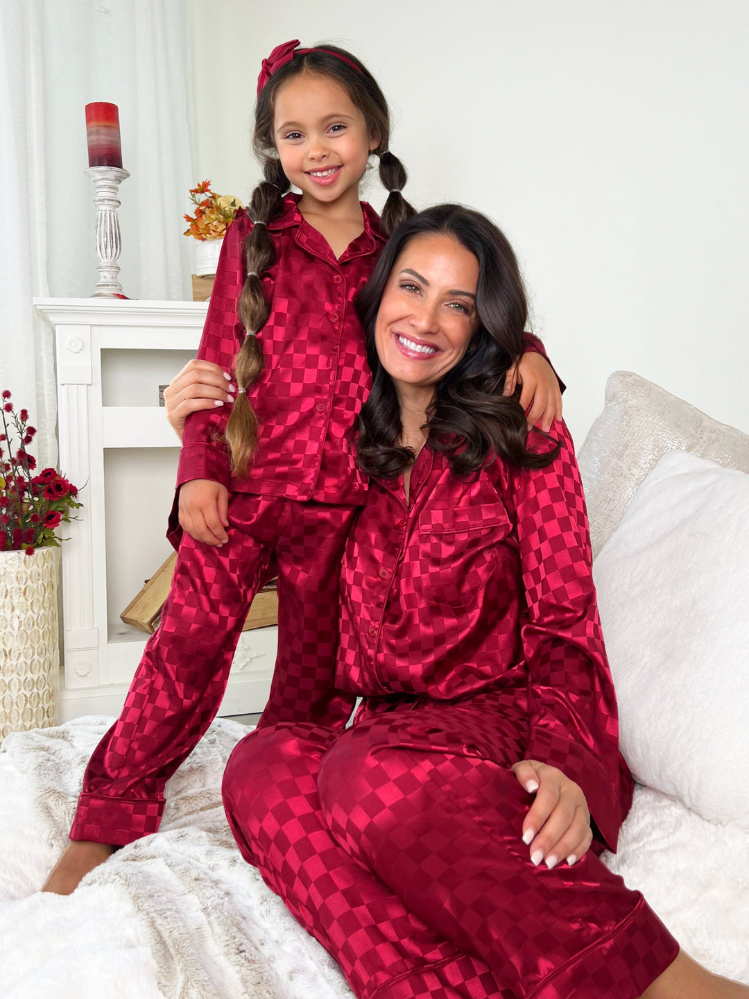Mommy and Me Checkered Silky Pajamas Mia Belle Girls