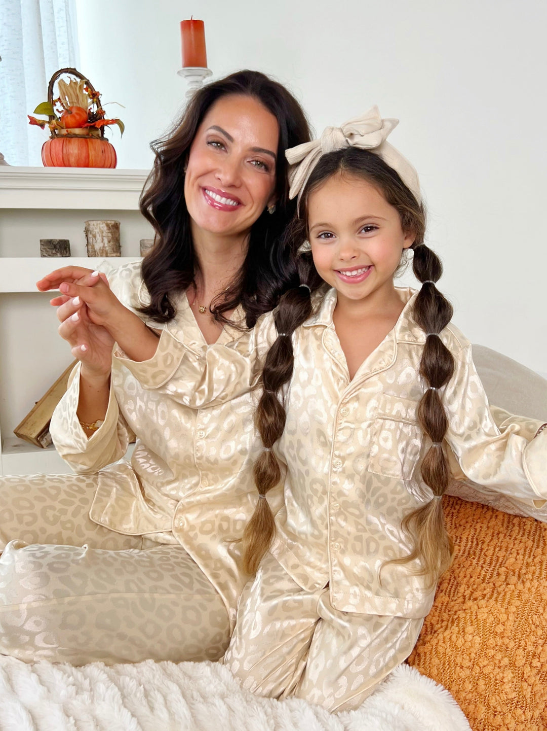 Mommy and Me Cream Leopard Print Silky Pajama Set Mia Belle Girls