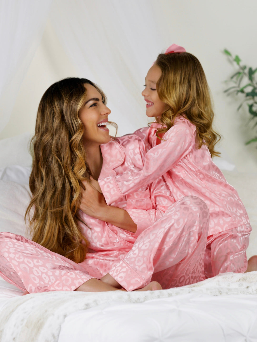 Mommy and Me Pink Leopard Print Silky Pajama Set Mia Belle Girls