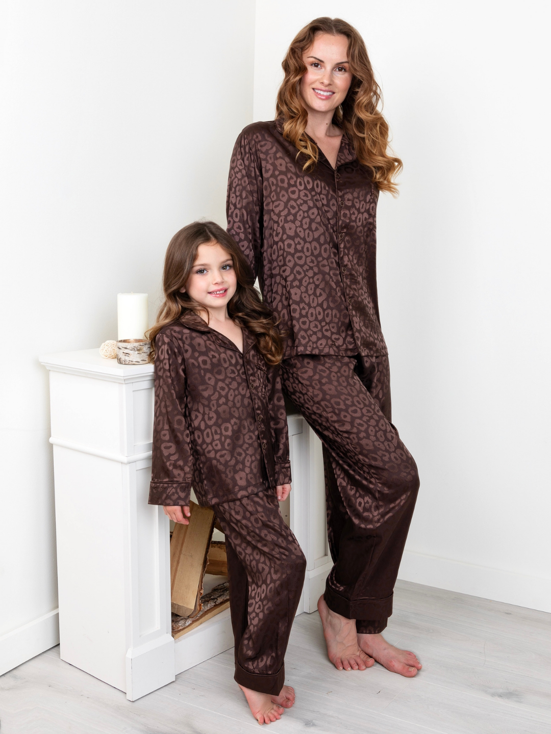 Mommy and Me Brown Leopard Print Silky Pajama Set Mia Belle Girls