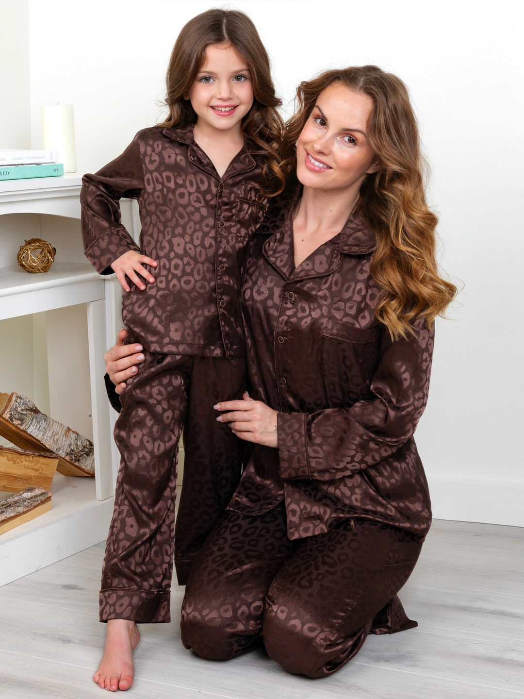 Mommy and Me Brown Leopard Print Silky Pajama Set Mia Belle Girls