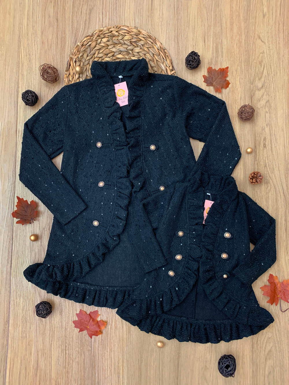 Mommy and Me Classy Duo Black Blazer Ruffle Cardigan Mia Belle Girls