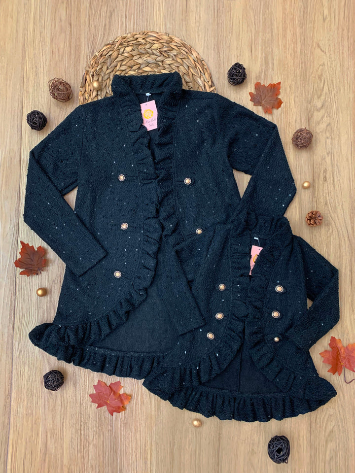 Mommy and Me Classy Duo Black Blazer Ruffle Cardigan Mia Belle Girls