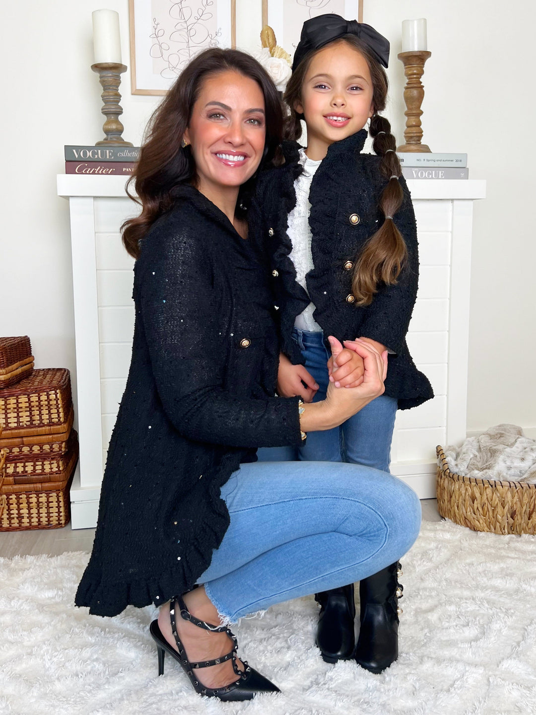 Mommy and Me Classy Duo Black Blazer Ruffle Cardigan Mia Belle Girls