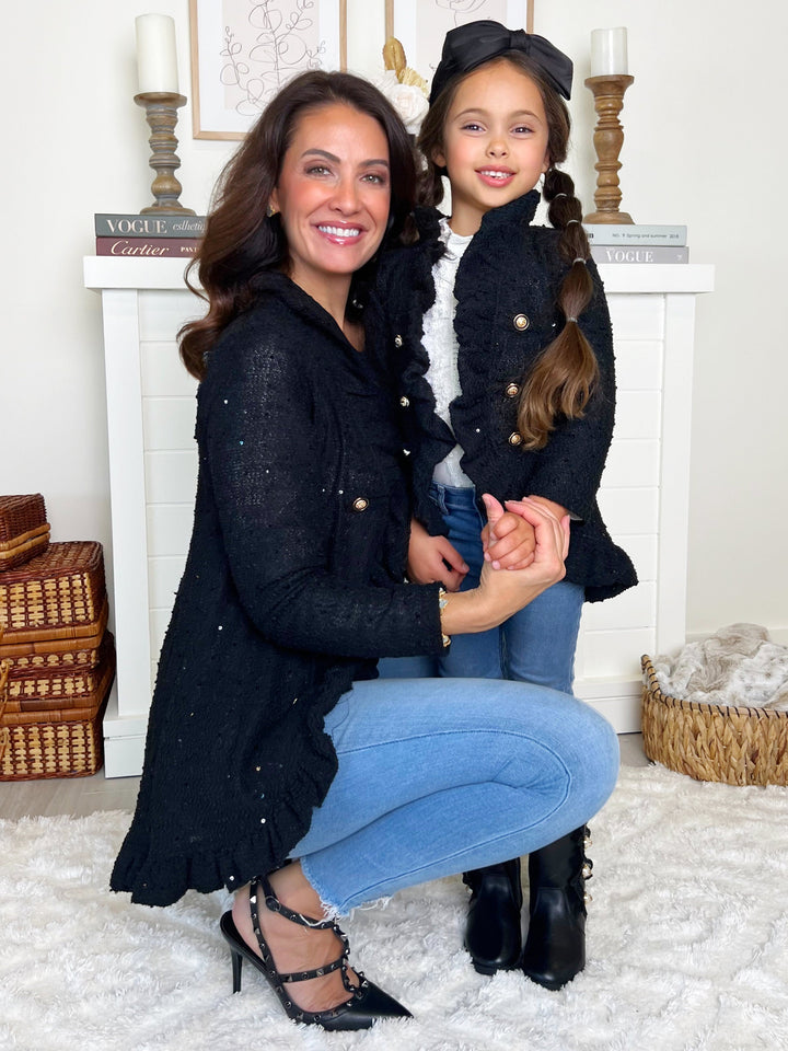 Mommy and Me Classy Duo Black Blazer Ruffle Cardigan Mia Belle Girls