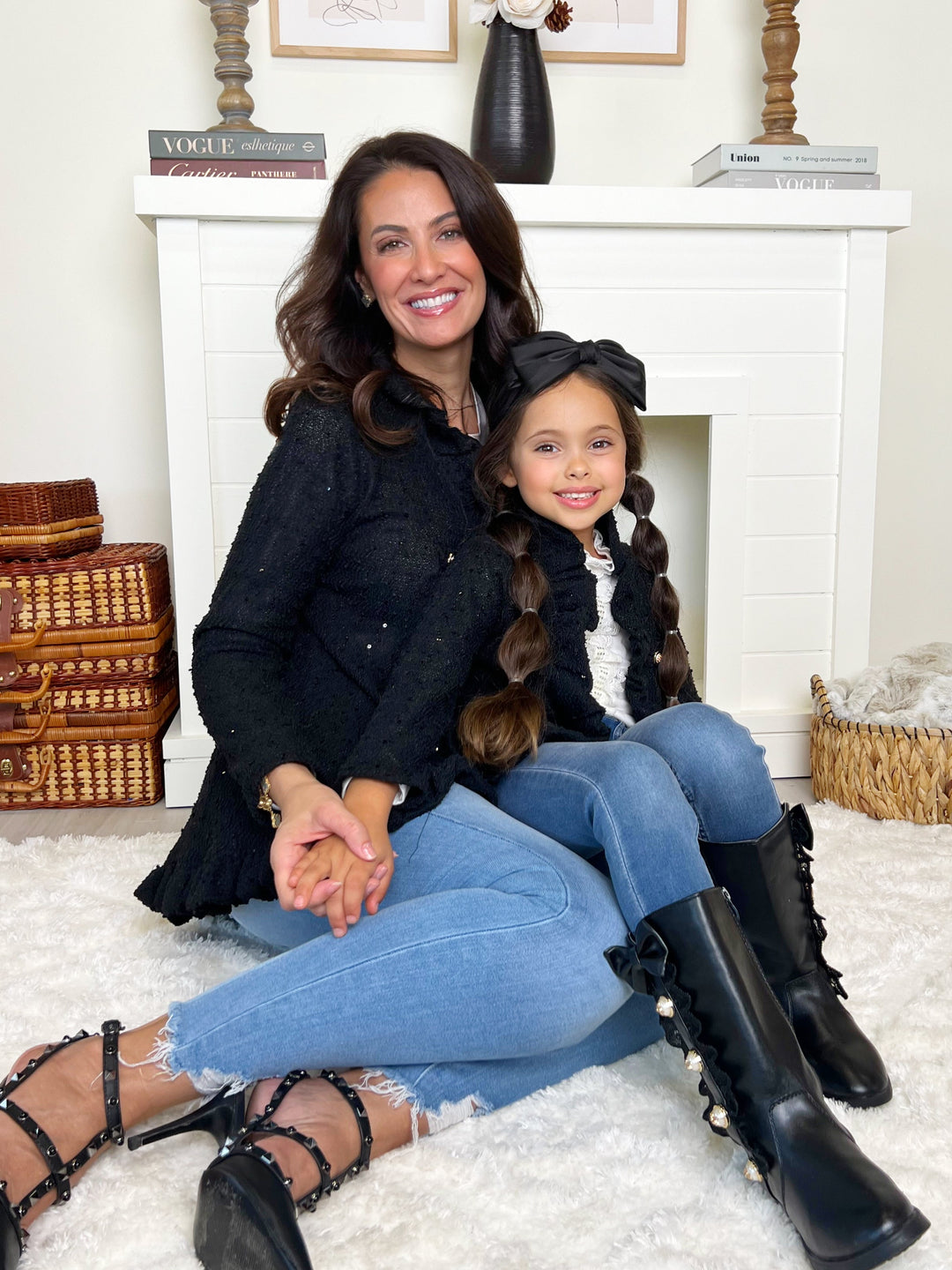 Mommy and Me Classy Duo Black Blazer Ruffle Cardigan Mia Belle Girls