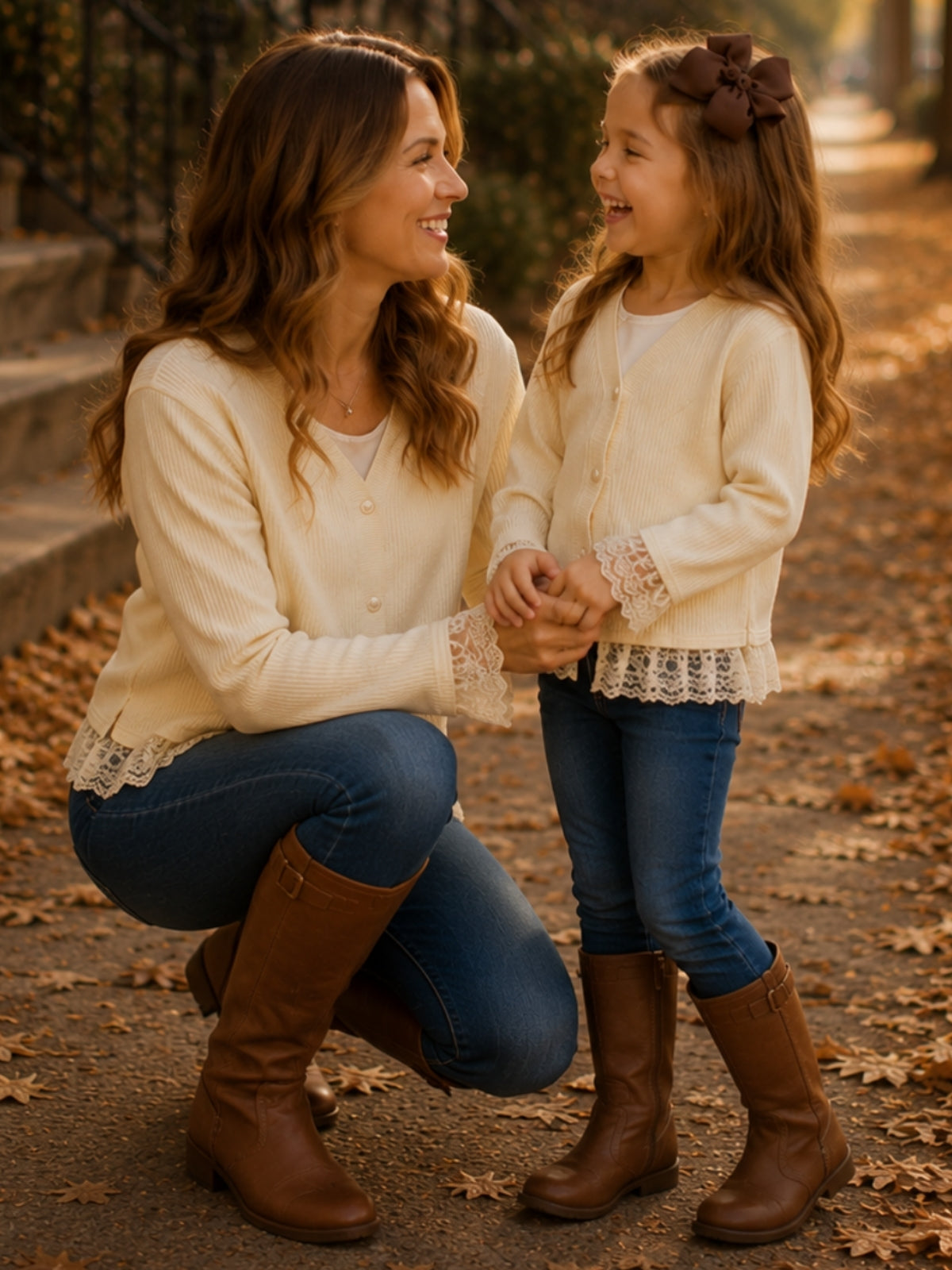 Mommy & Me Ivory Lace Trim Cardigan | Mia Belle Girls