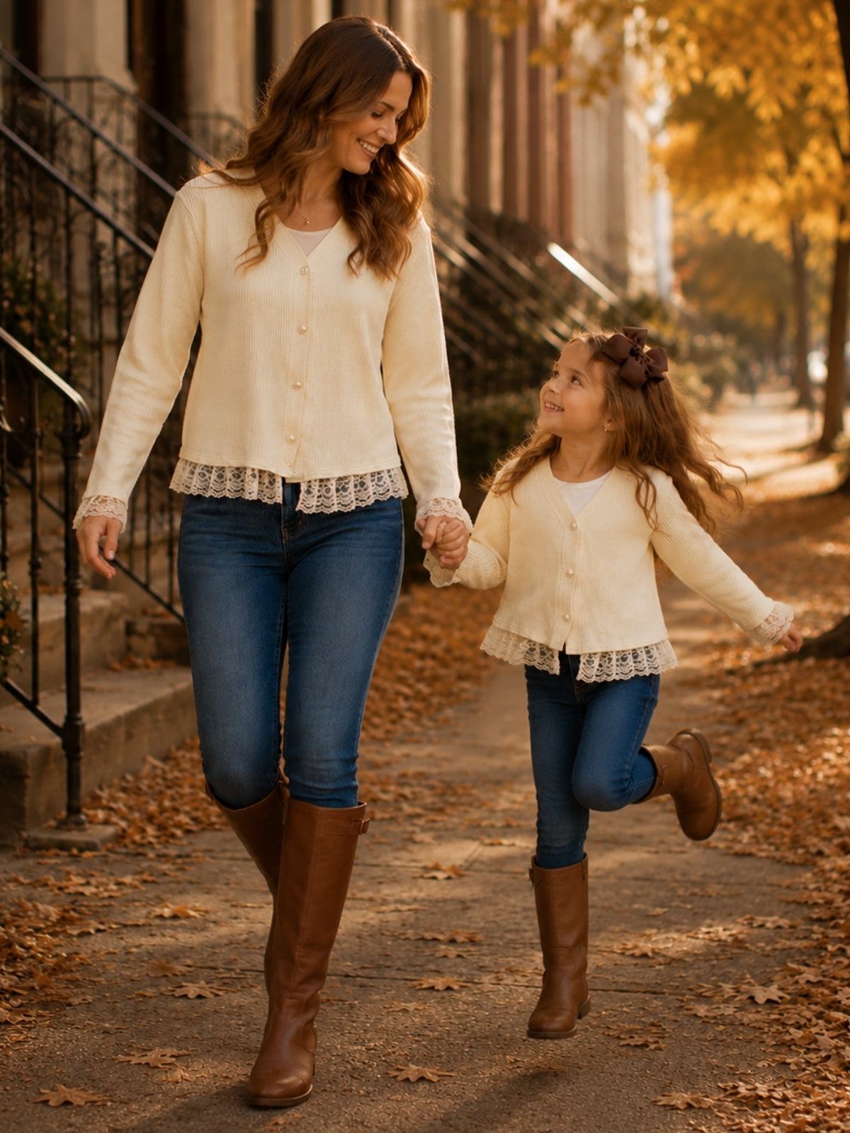 Mommy & Me Ivory Lace Trim Cardigan | Mia Belle Girls