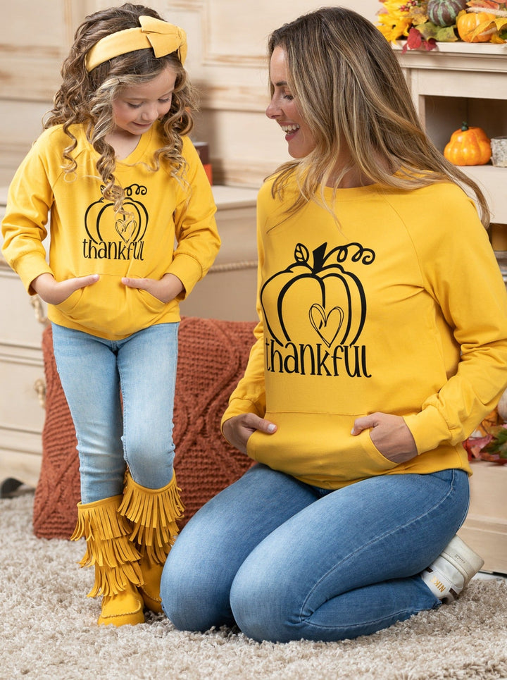 Mommy & Me Thankful Pumpkin Pouch Pullover - Mia Belle Girls