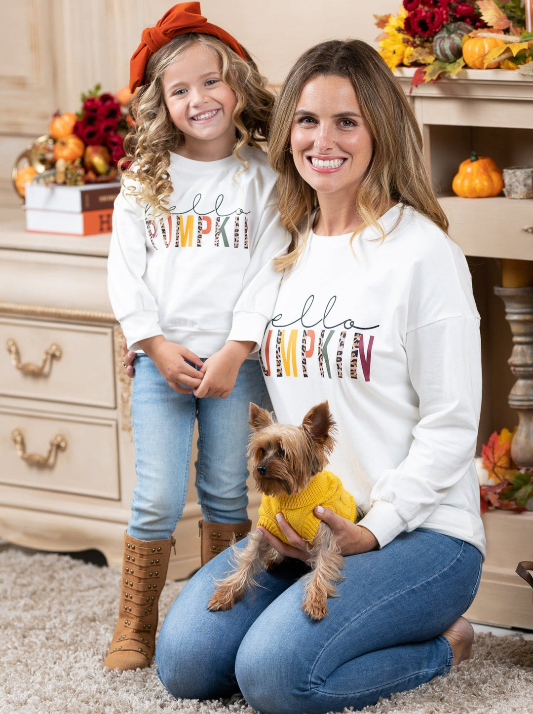 Mommy and Me Matching Fall Hello Pumpkin Pullover - Mia Belle Girls