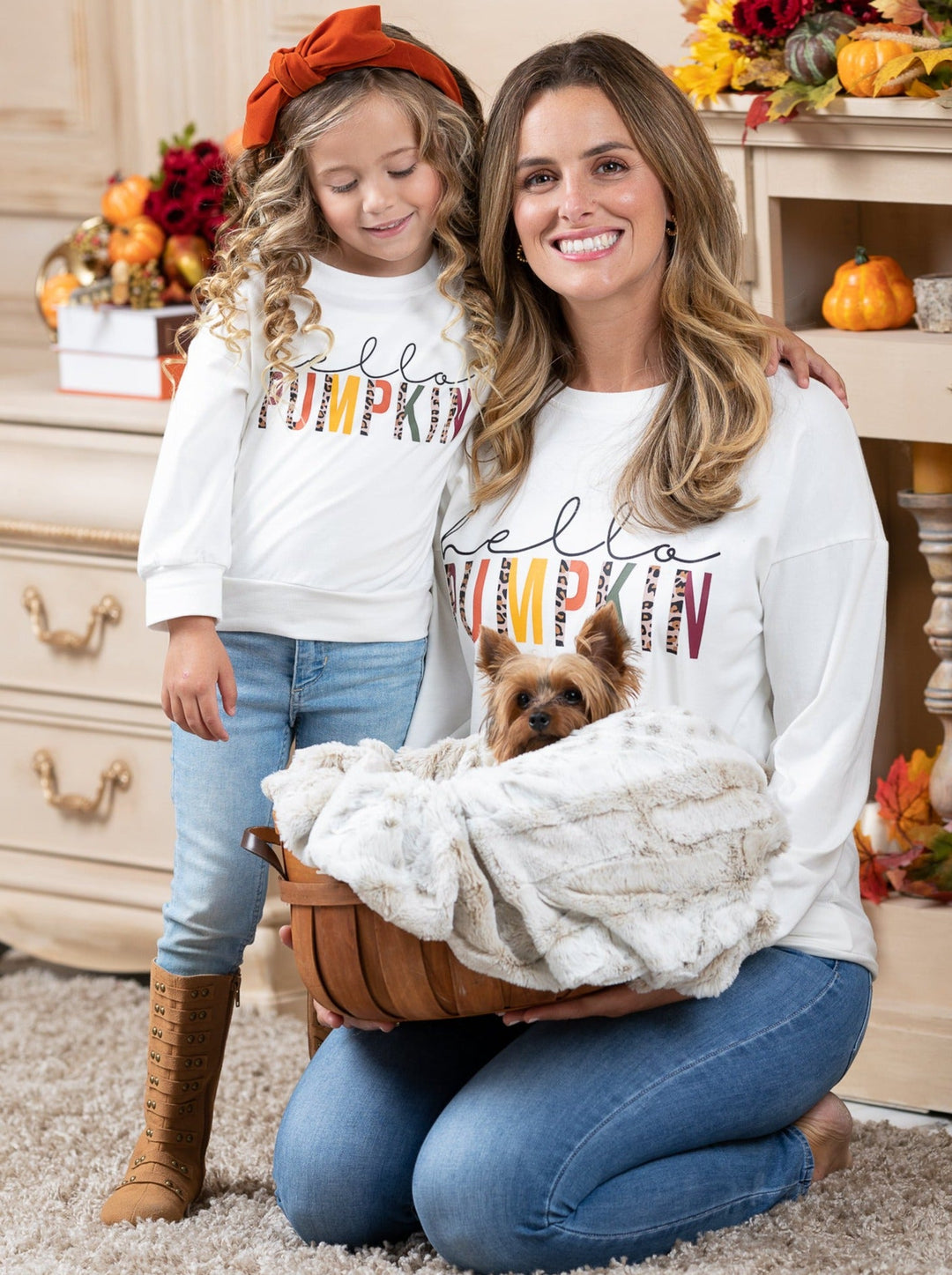 Mommy and Me Matching Fall Hello Pumpkin Pullover - Mia Belle Girls