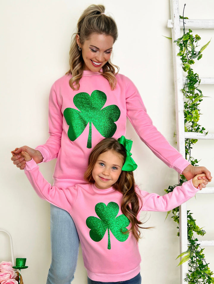 Mommy and Me Dazzling Glitter Clover Pullover Sweater Mia Belle Girls