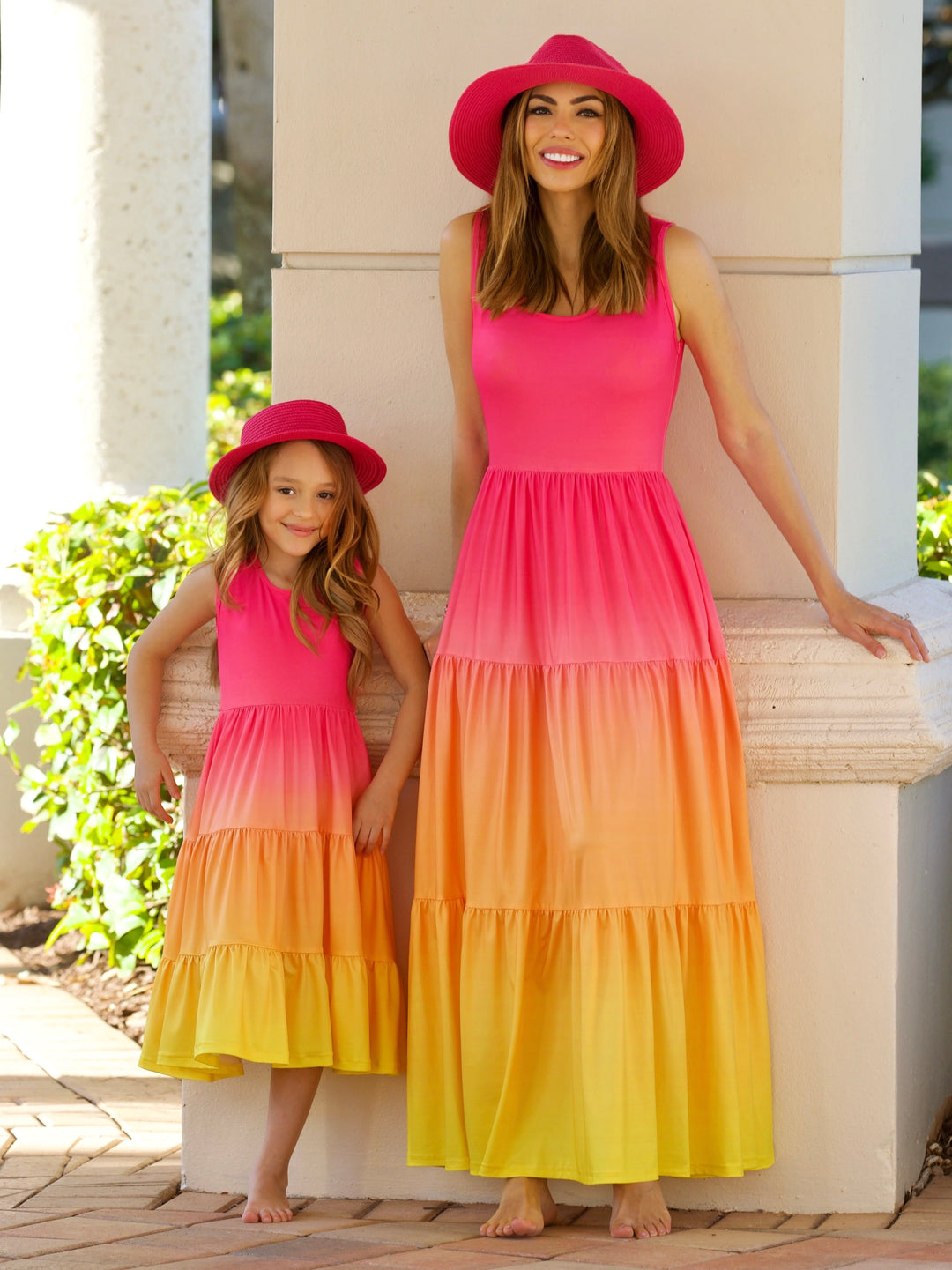 Mommy and Me Sunset Glow Tiered Maxi Dress Orange / Mom-S