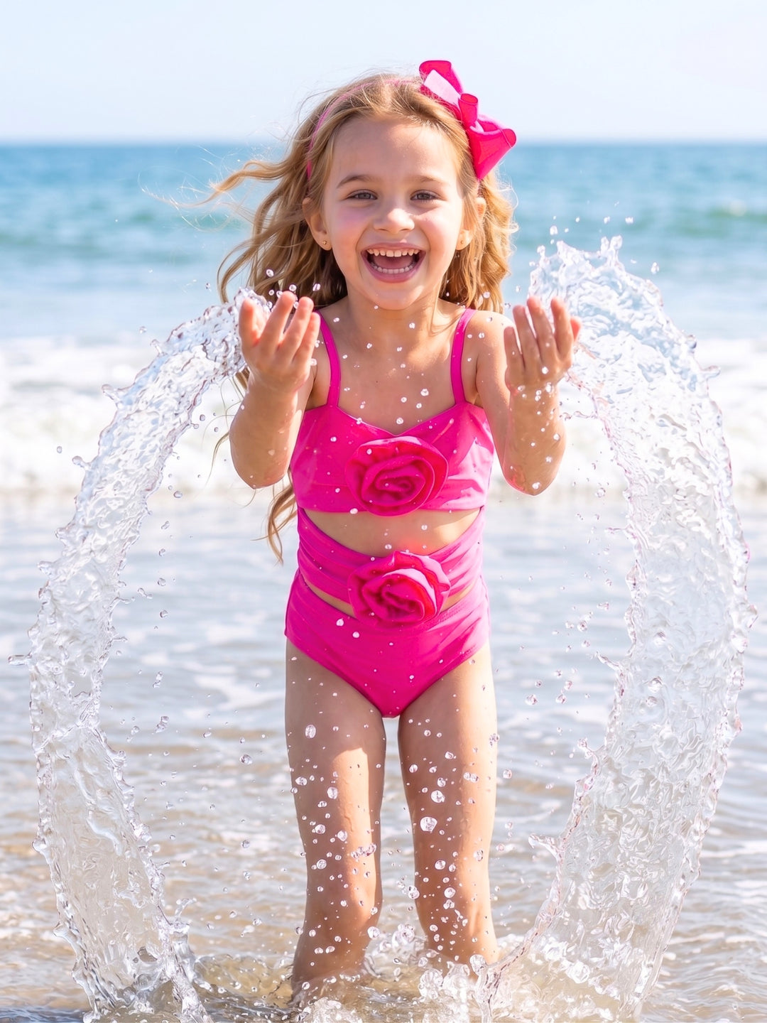 Pink Rosette Cutout One Piece Swimsuit