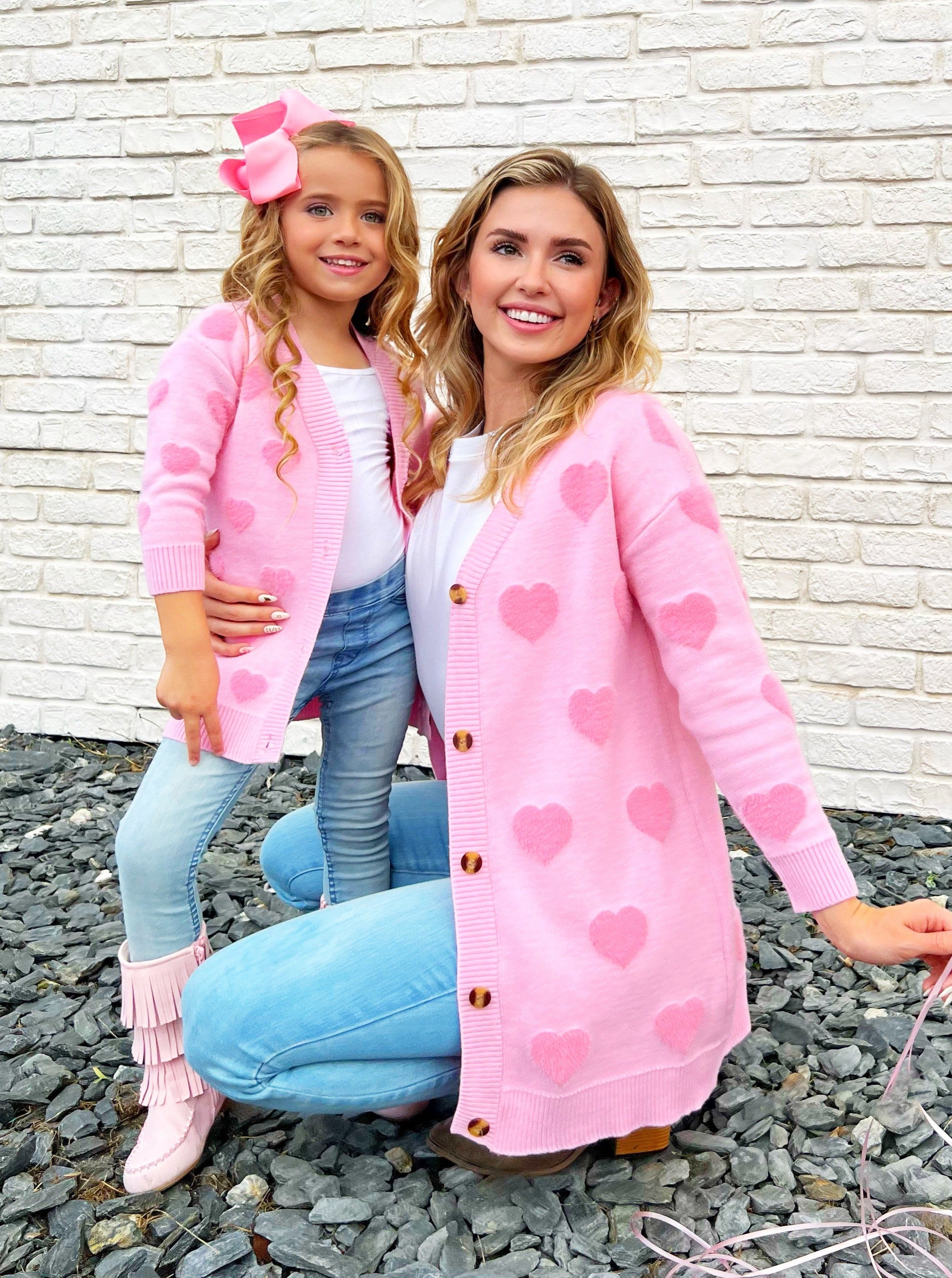 Mommy and Me Cardigans | Fuzzy Heart Print Oversized Cardigan – Mia ...