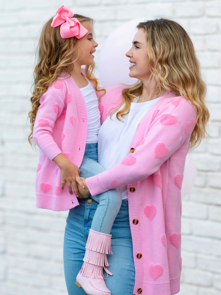Mommy and Me You Make My Heart Fuzzy Cardigan Mia Belle Girls