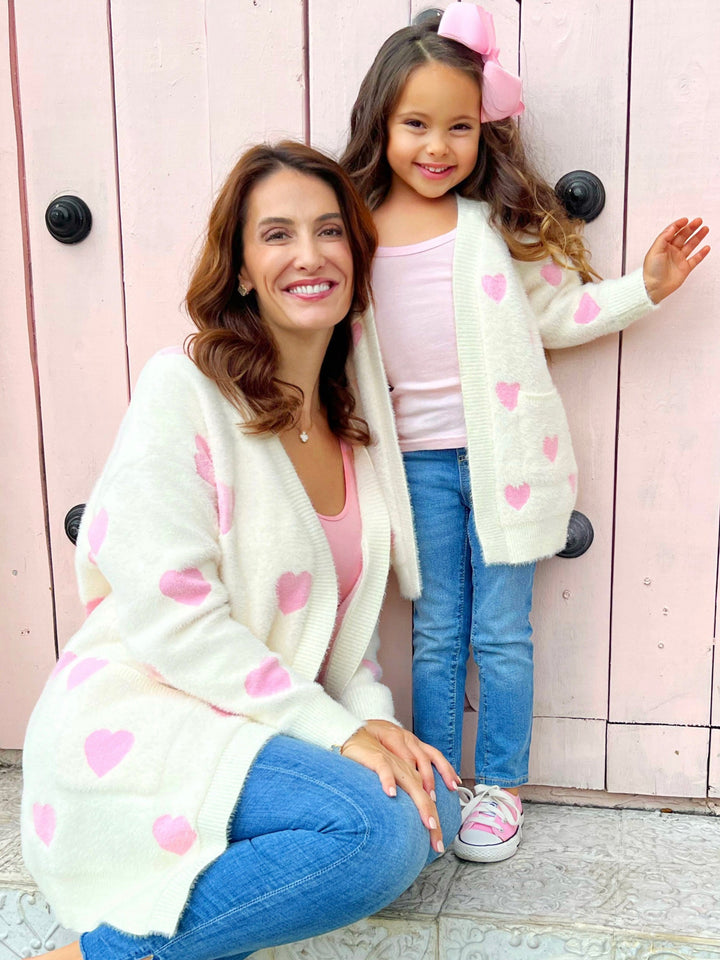 Mommy and Me I Love You Lots Ivory Oversized Heart Cardigan Mia Belle Girls