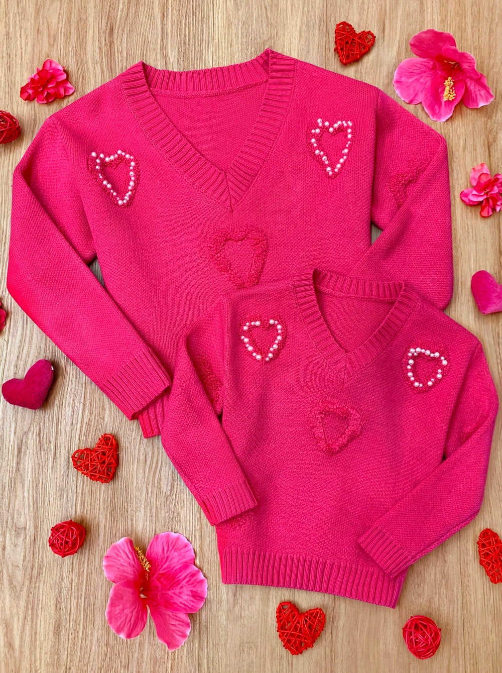 Mommy & Me Pearl Embroidered Heart Sweater Mia Belle Girls