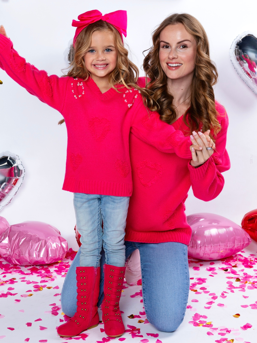 Mommy & Me Pearl Embroidered Heart Sweater Mia Belle Girls