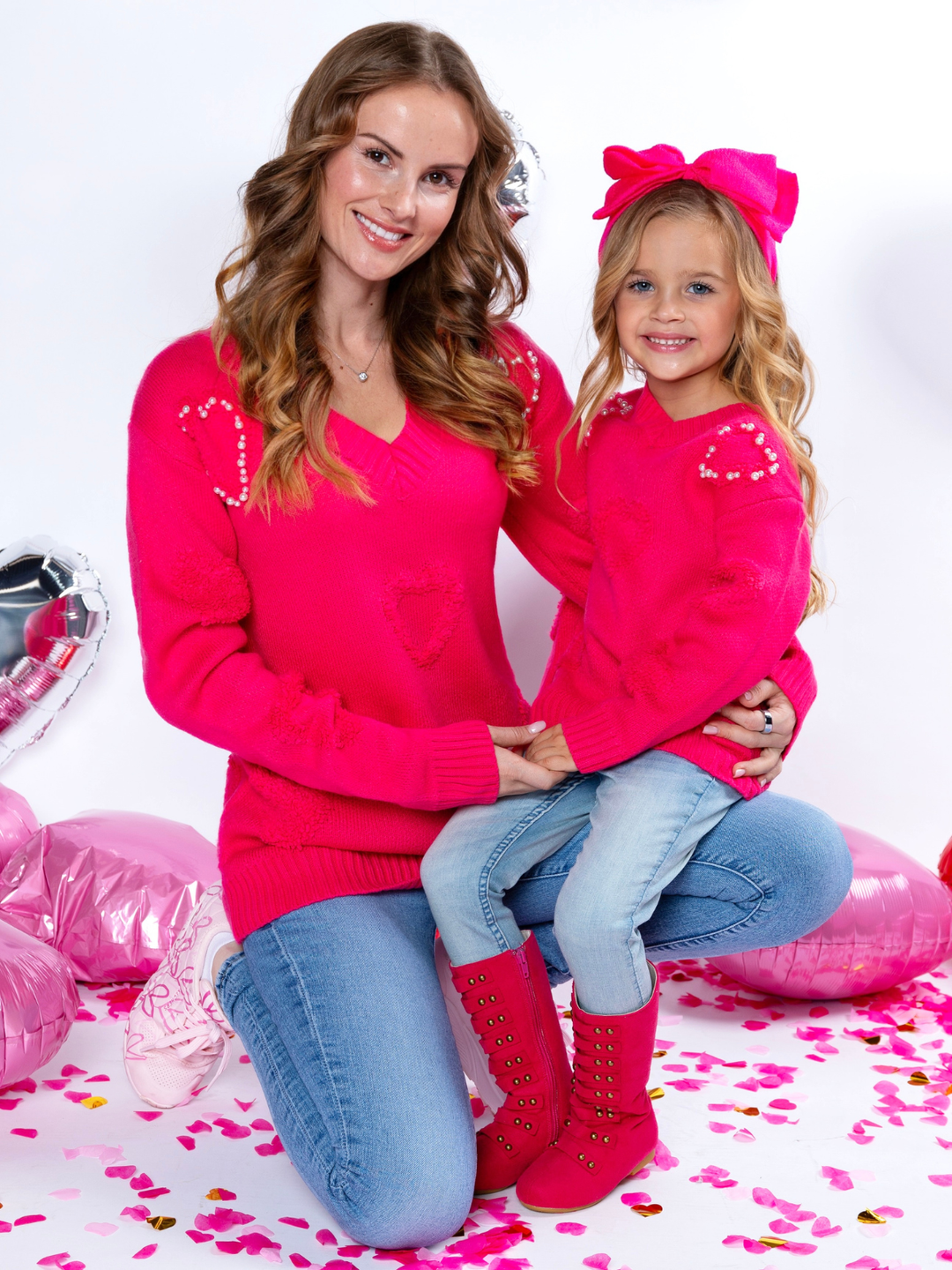 Mommy & Me Pearl Embroidered Heart Sweater Mia Belle Girls