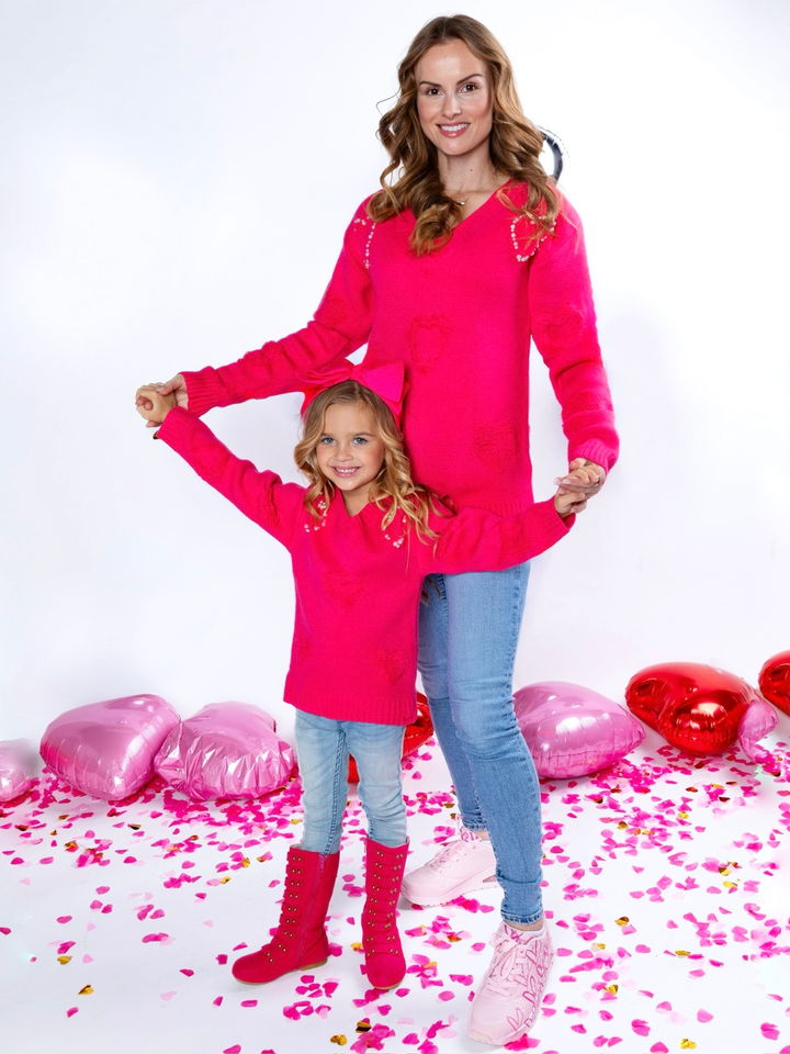 Mommy & Me Pearl Embroidered Heart Sweater Mia Belle Girls