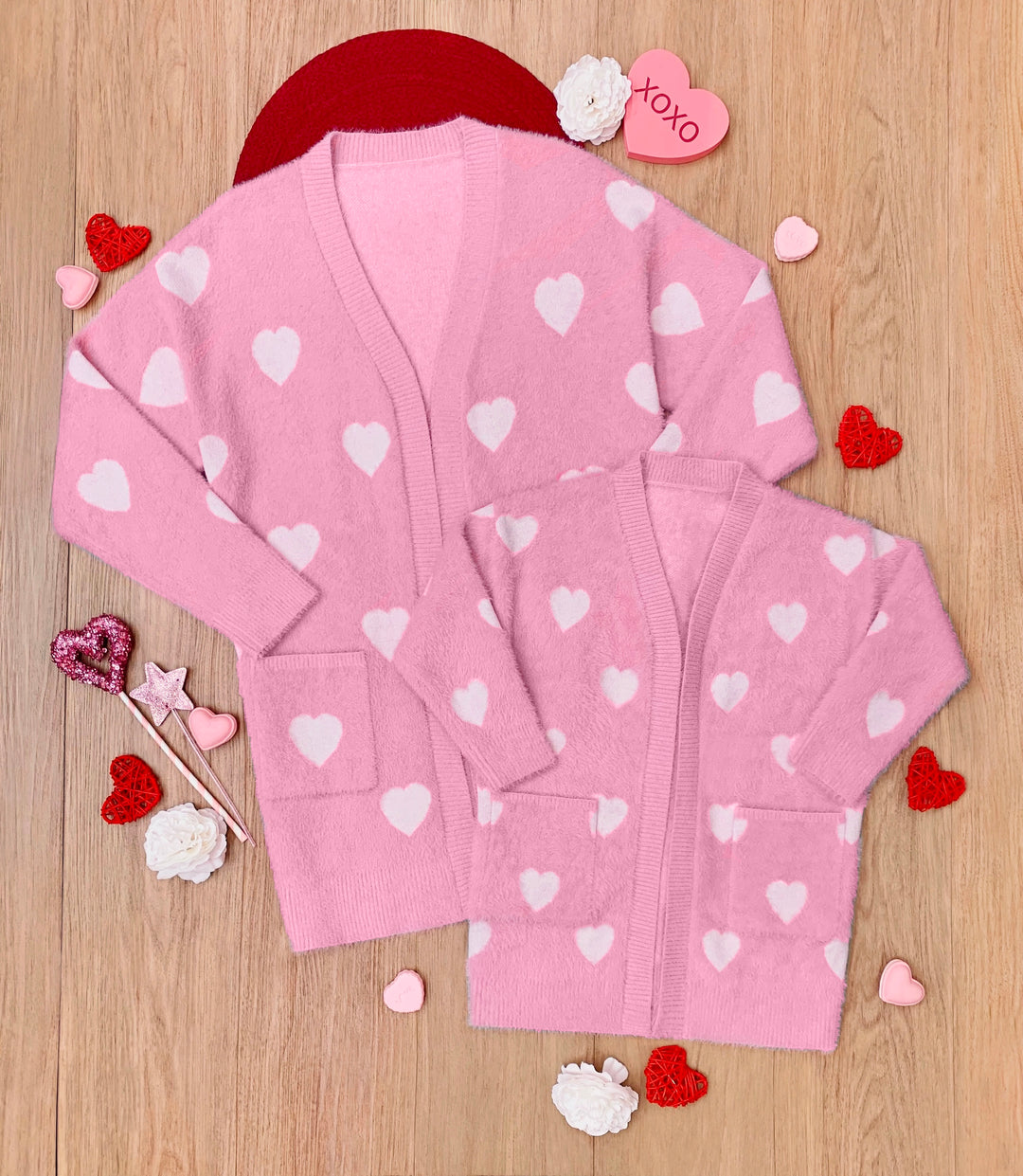 Mommy and Me Fuzzy All Over Heart Oversized Cardigan Mia Belle Girls