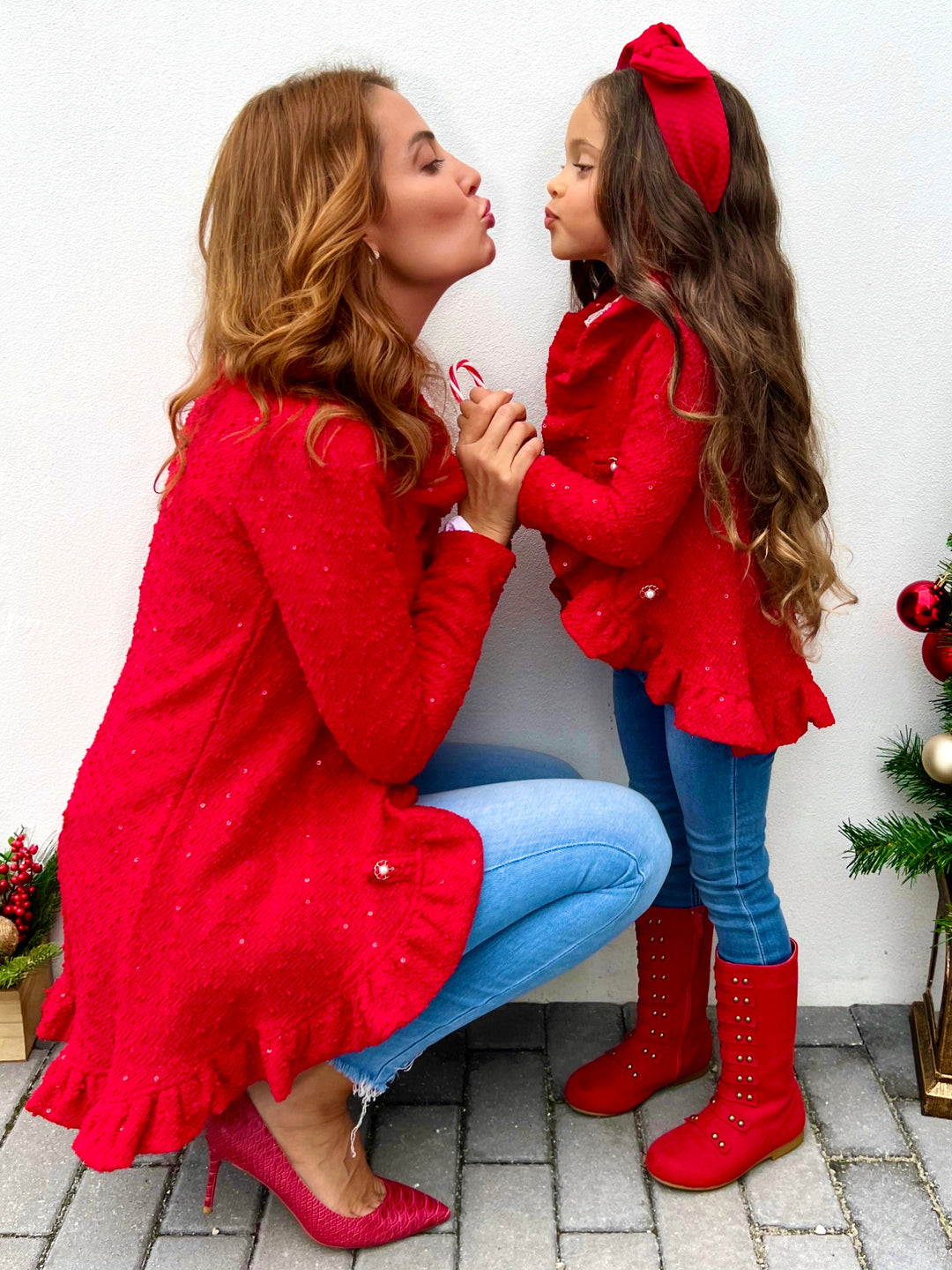 Mia Belle Burgundy Blazer Ruffle Cardigan | Mommy and Me Clothes