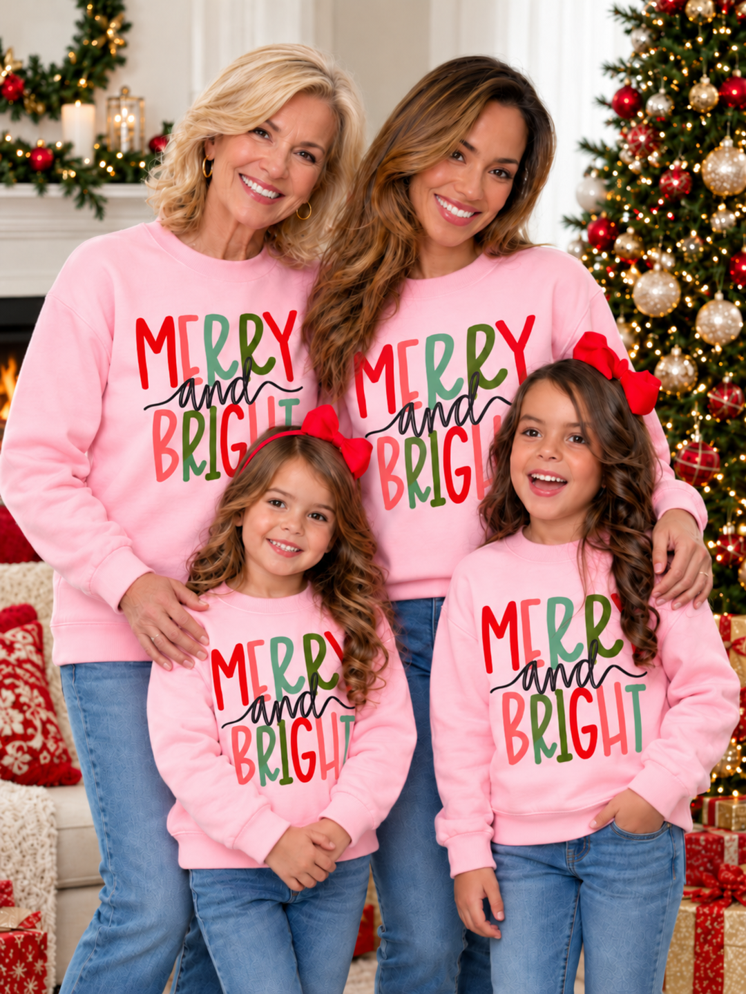 Family Matching Pink Merry & Bright Christmas Sweatshirt