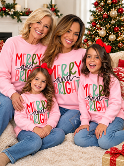 Family Matching Pink Merry & Bright Christmas Sweatshirt