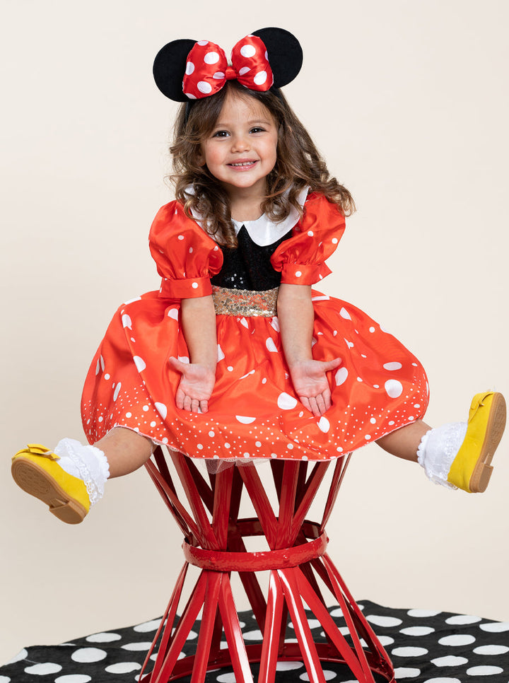 Girls Polka Dot Mouse Classic Costume Dress with Ears