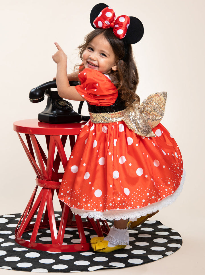 Girls Polka Dot Mouse Classic Costume Dress with Ears