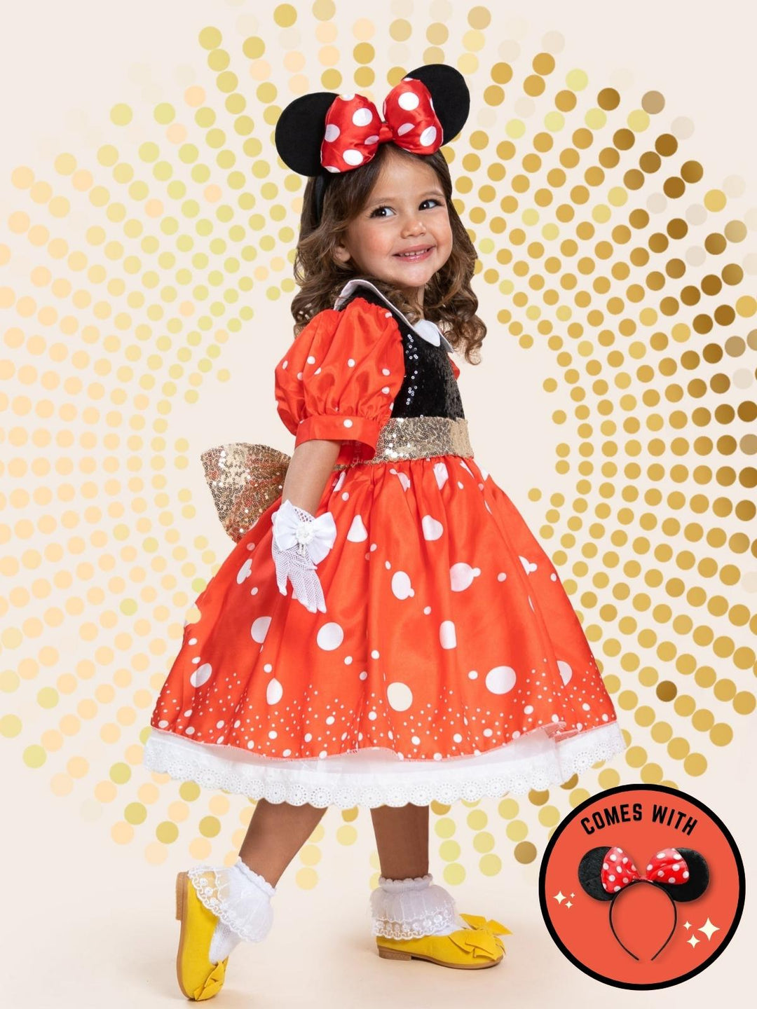 Girls Polka Dot Mouse Classic Costume Dress with Ears Red / 4T
