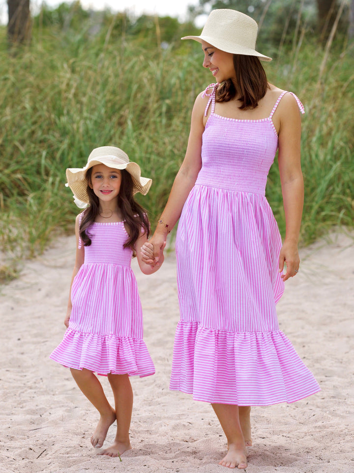 Mommy and Me Candy Stripe Smocked Midi Dress