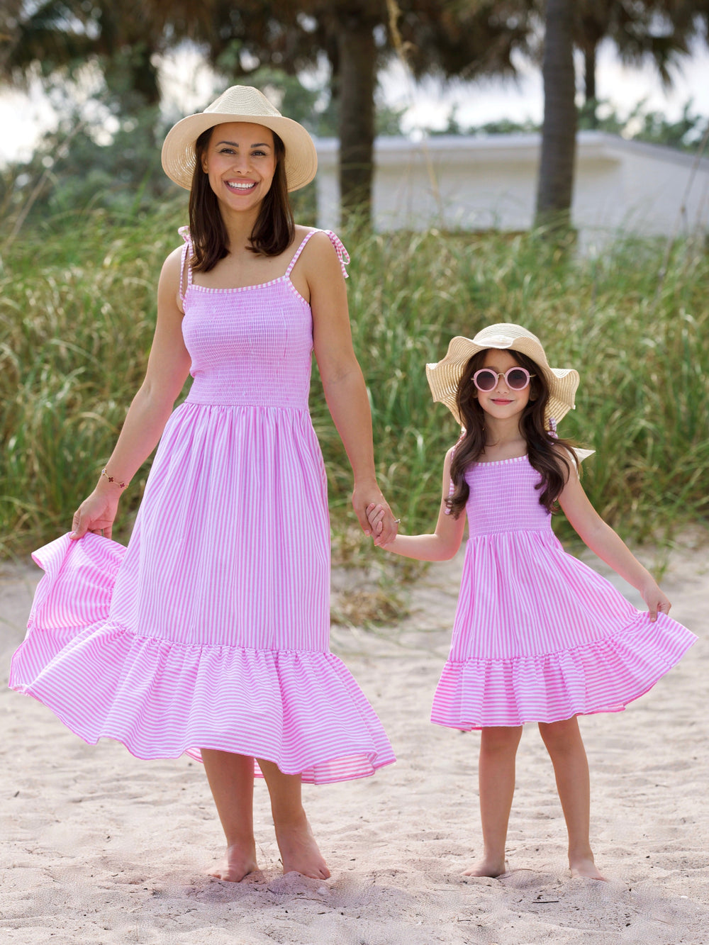 Mommy and Me Candy Stripe Smocked Midi Dress