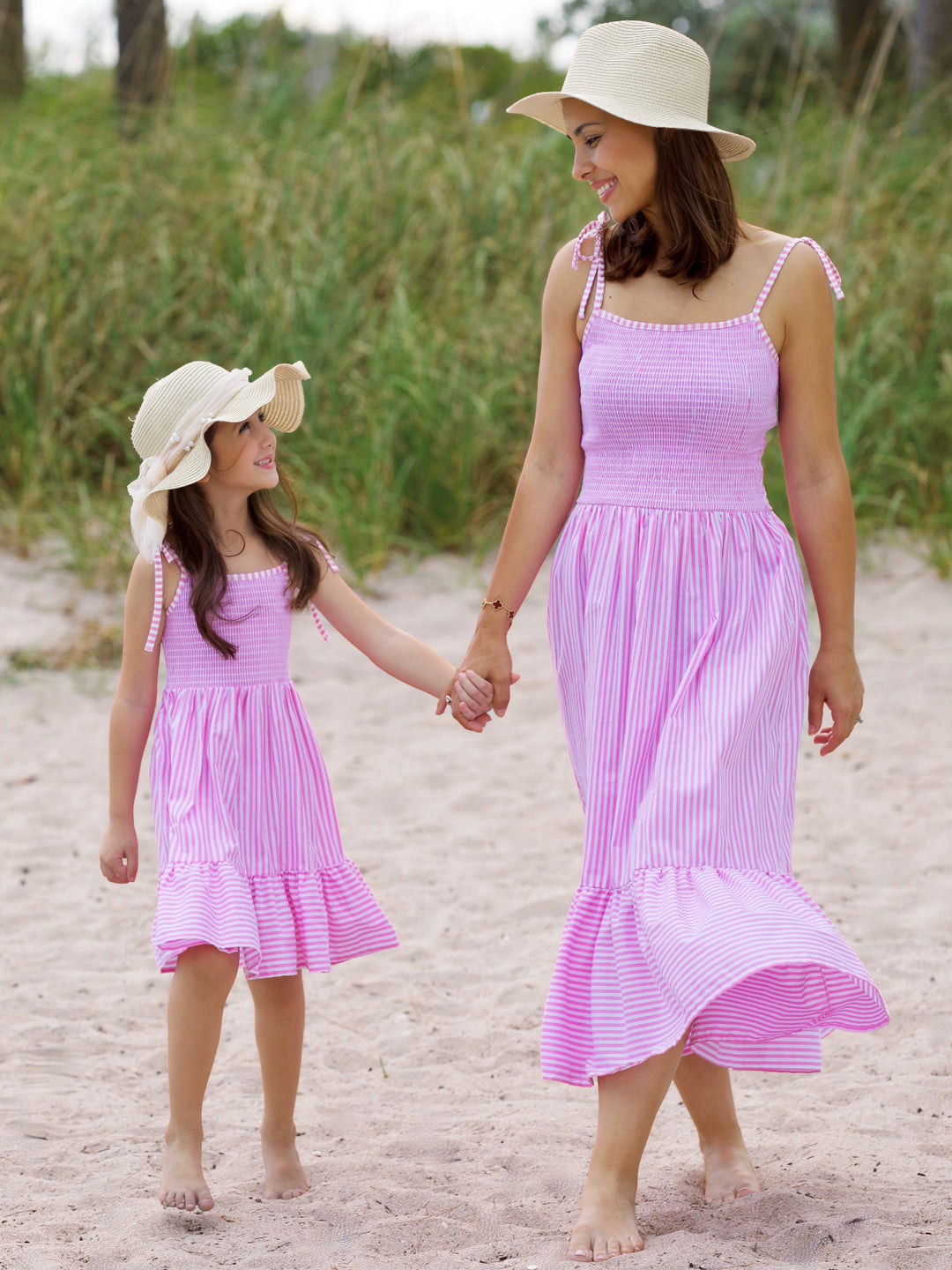 Mommy and Me Candy Stripe Smocked Midi Dress