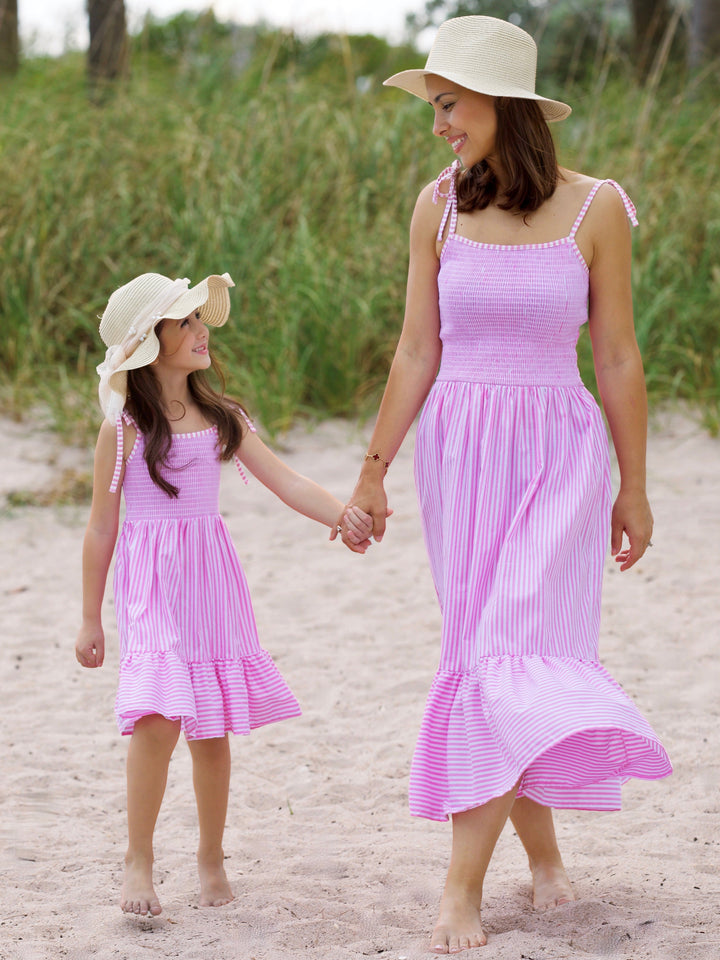 Mommy and Me Candy Stripe Smocked Midi Dress