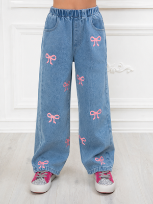 Pink Bow Wide Leg Denim Jeans