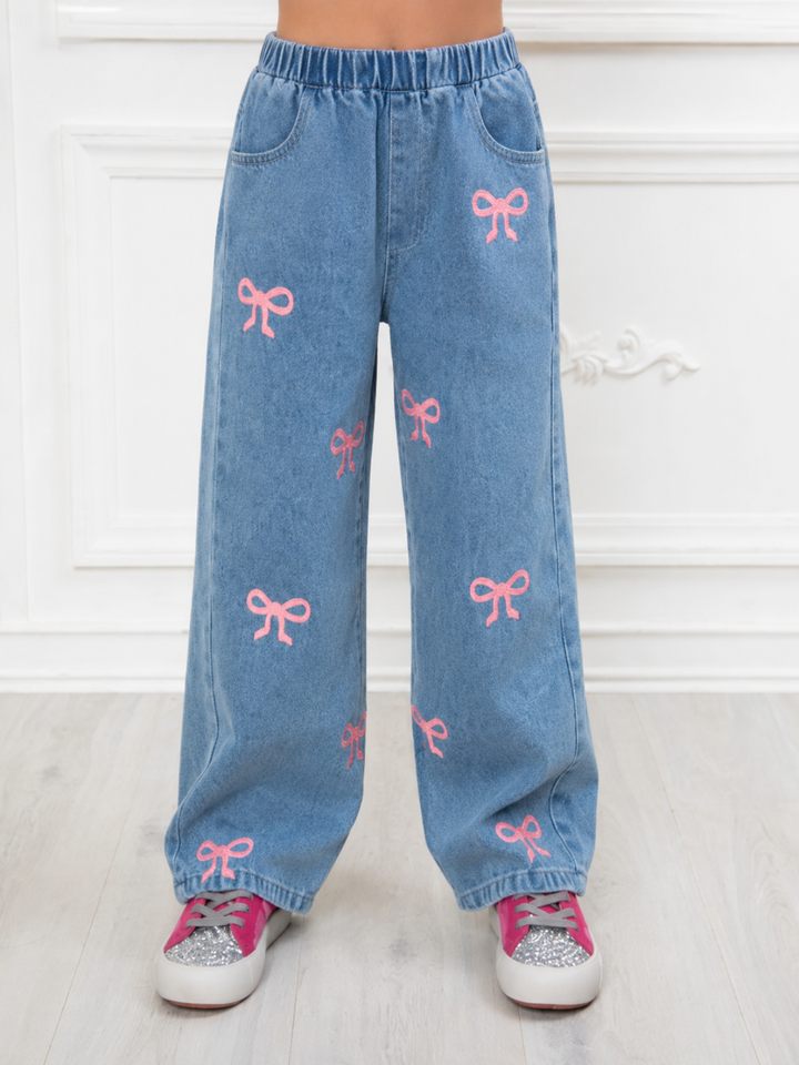 Pink Bow Wide-Leg Jeans