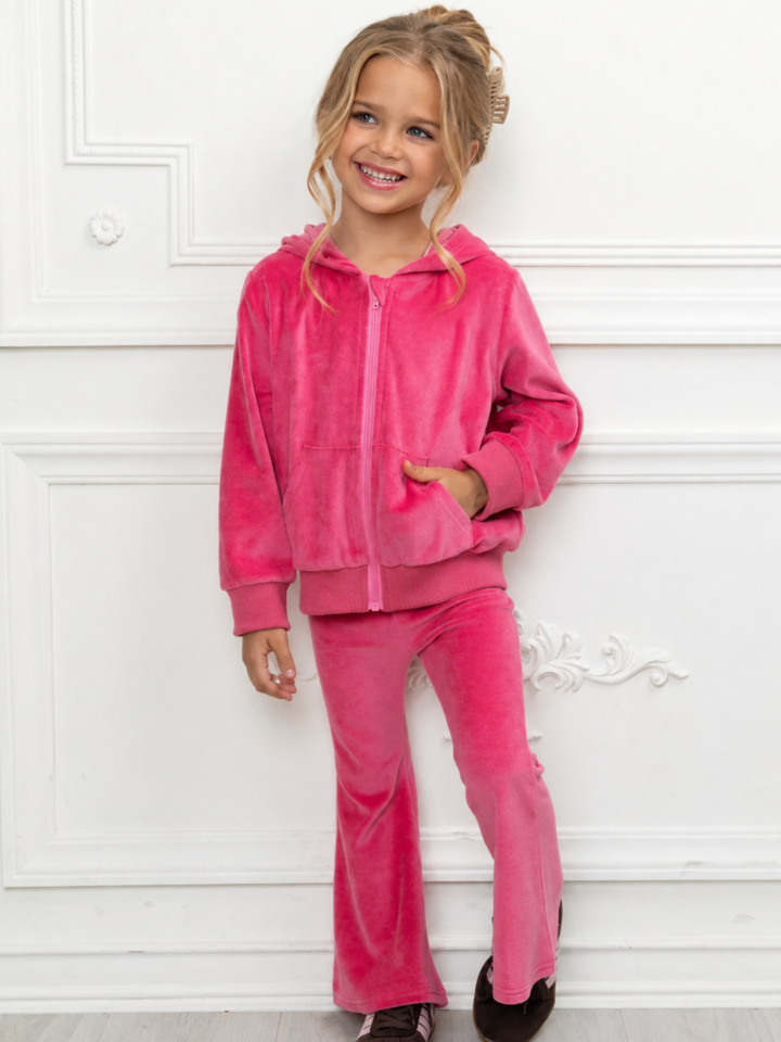 Cozy Charm Pink Velour Flare Pant Set