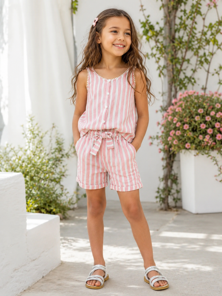 Sandy Stripes Cotton Sleeveless Top and Short Set