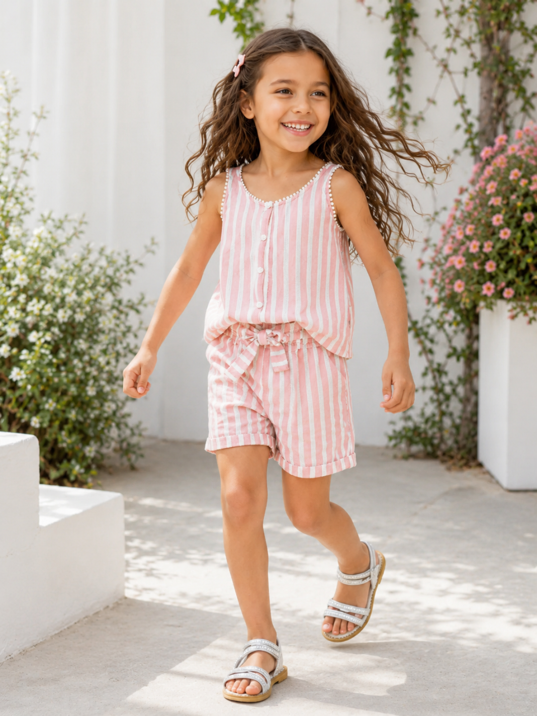 Sandy Stripes Cotton Sleeveless Top and Short Set