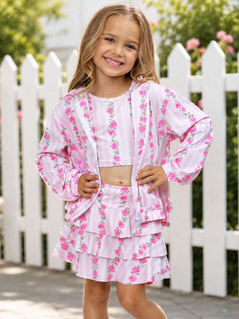Rosy Days Floral Hooded 3-Piece Skort Set