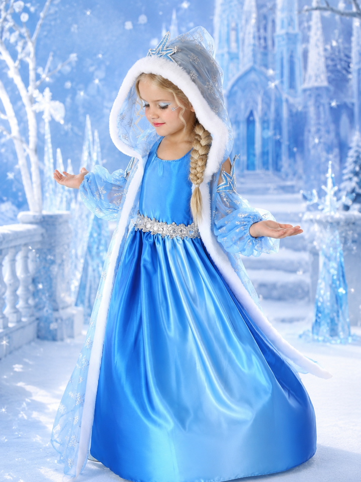 Girls Magical Snow Queen Dress and Cape Set