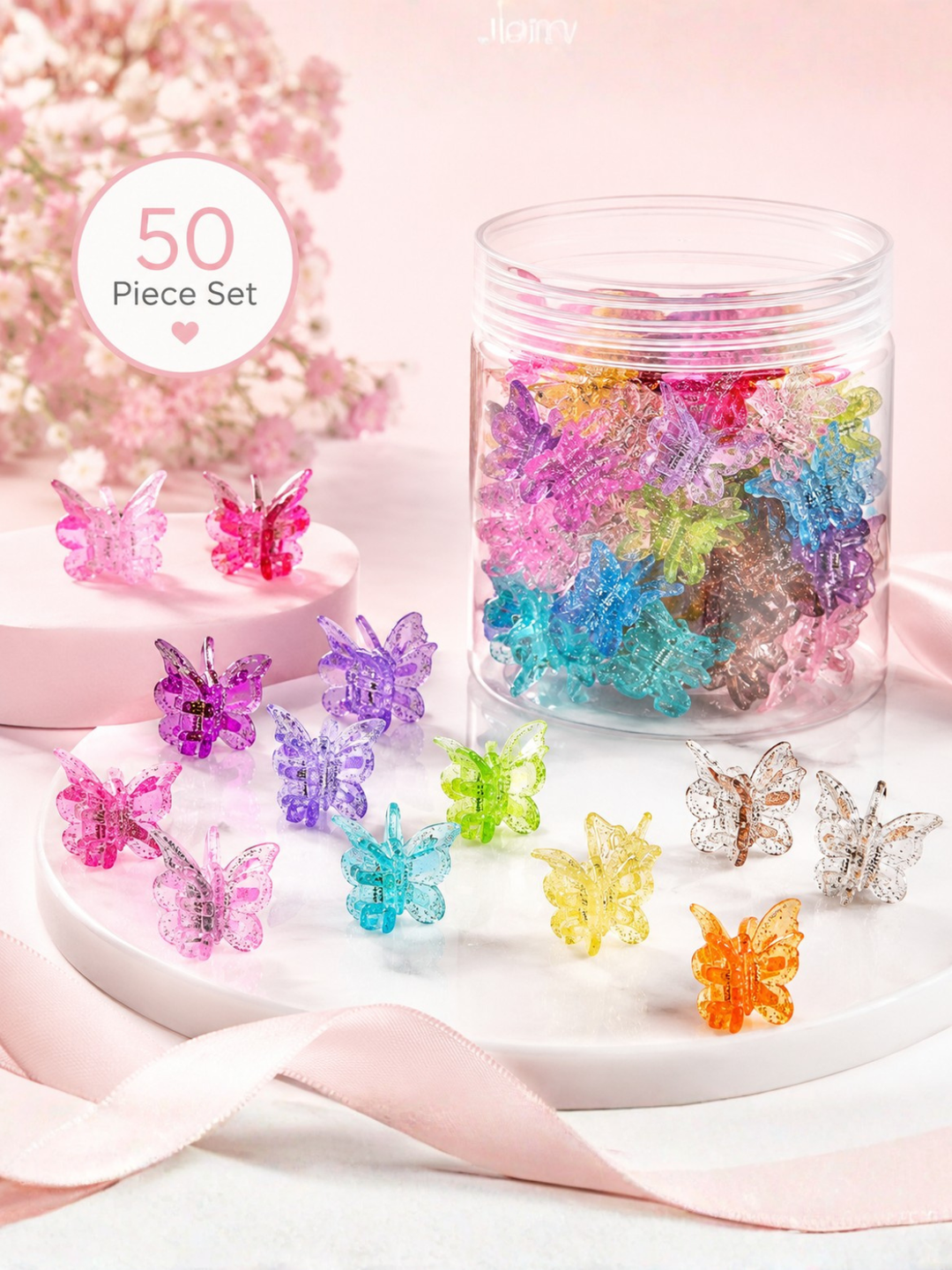 50 Piece Glitter Butterfly Hair Clip Set